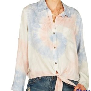 VINTAGE HAVANA 100% Cotton Tie Dye Knotted Front Top